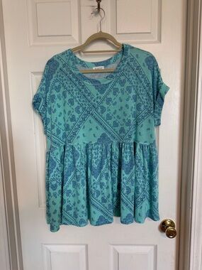 BUCKETLIST Teal and Blue Patterned Babydoll Tunic